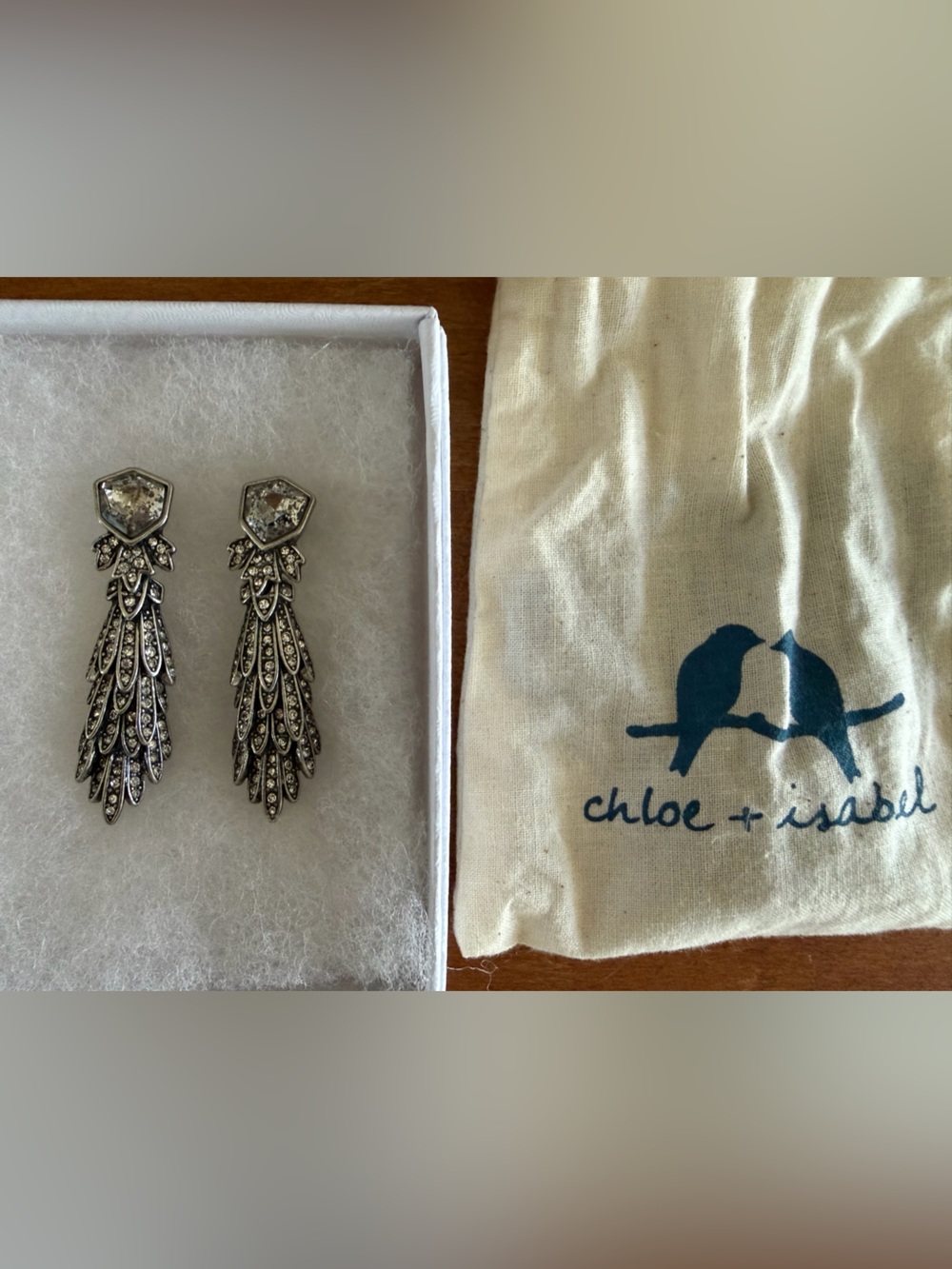 Chloe + Isabel Silver Crystal Feather earrings
